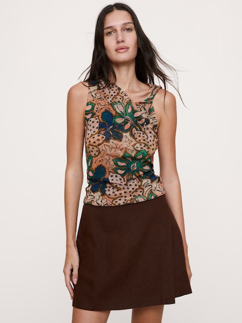 Mesh Twisted-Shoulder Top