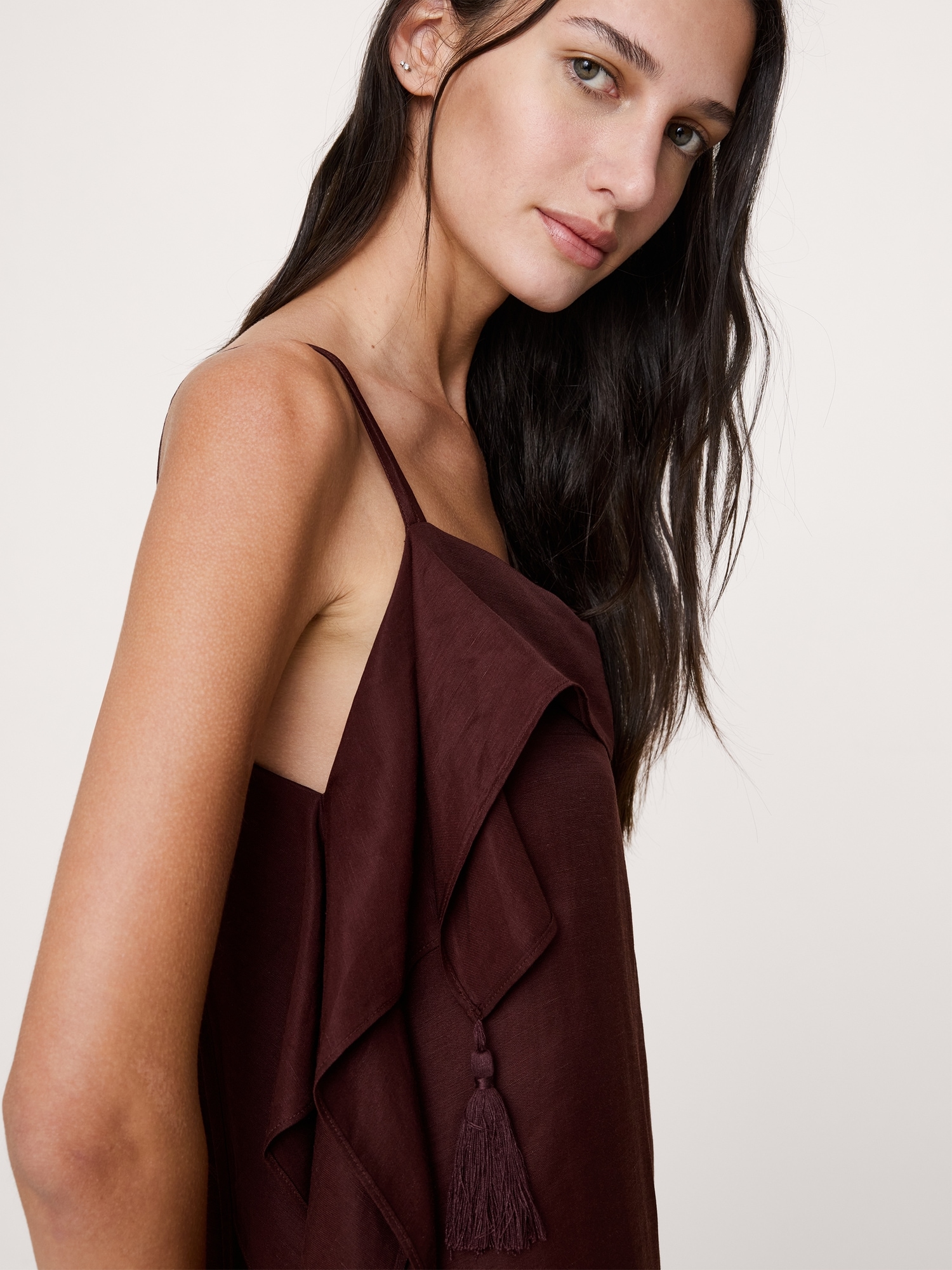 Image number 4 showing, Viscose-Linen Tassel-Trim Mini Dress