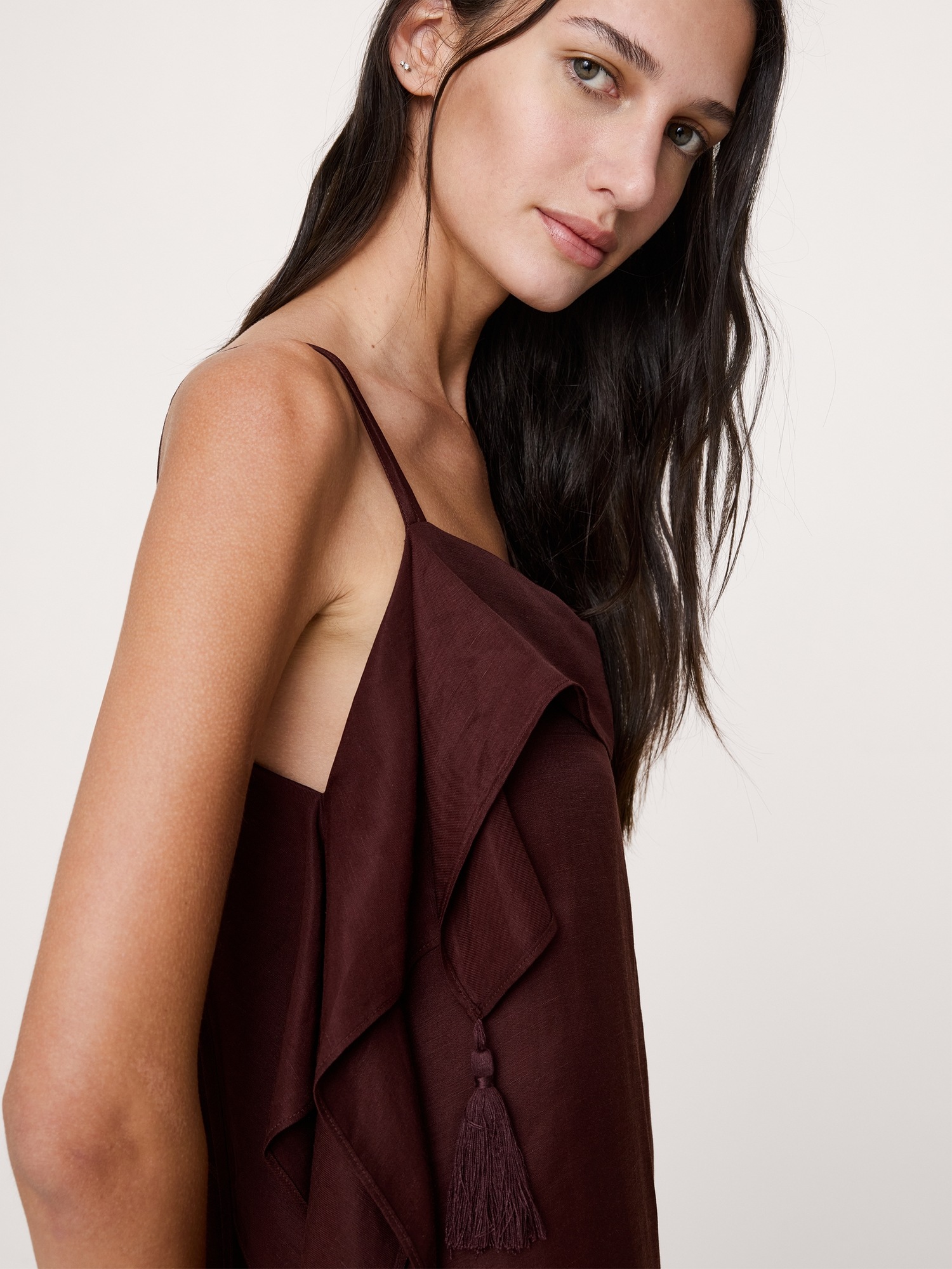 Женское платье Banana Republic Viscose-Linen Tassel-Trim Mini, цвет: Бордовый коричневый — фото 3