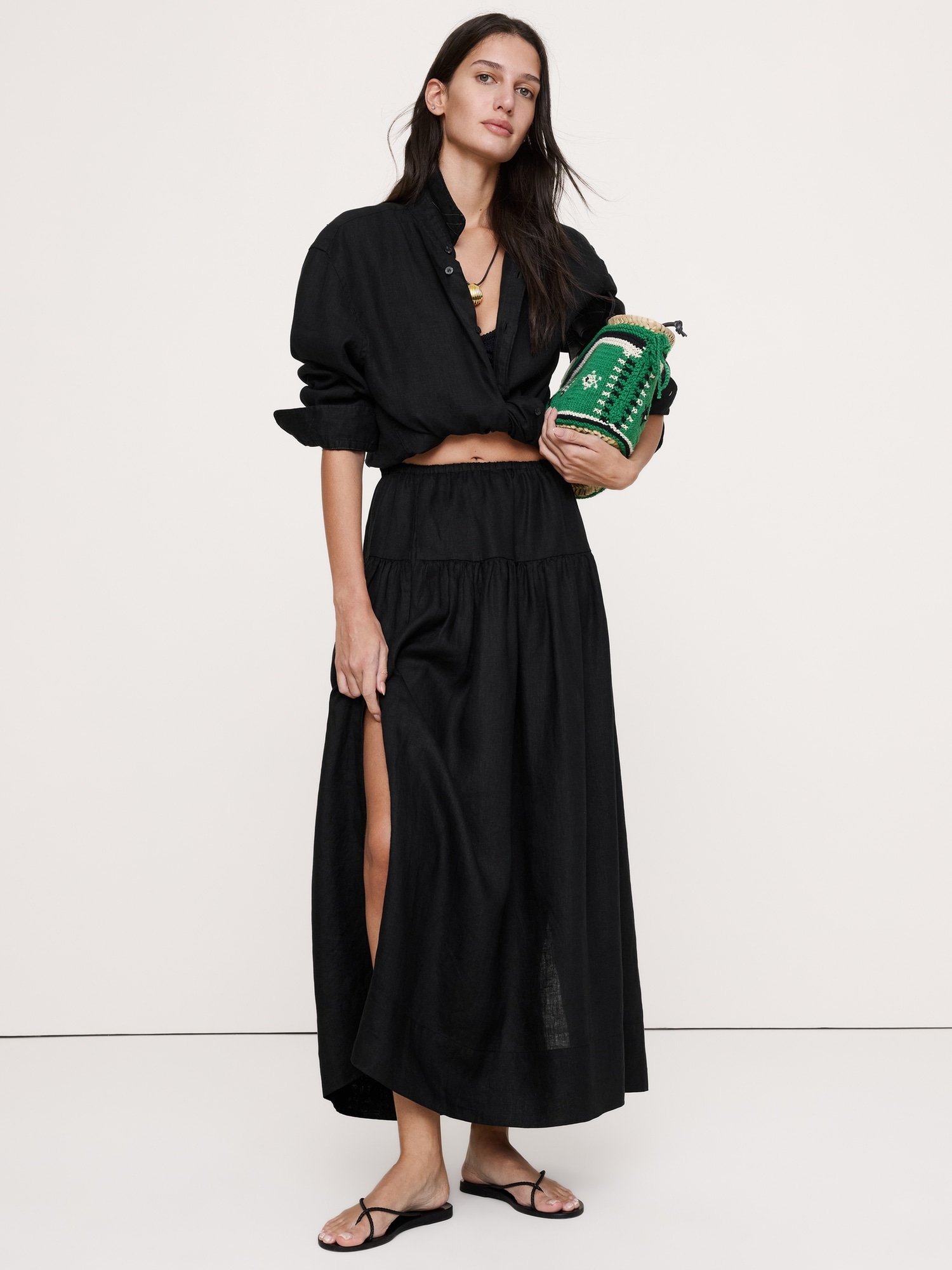 Image number 3 showing, Linen Tiered Tie-Side Maxi Skirt