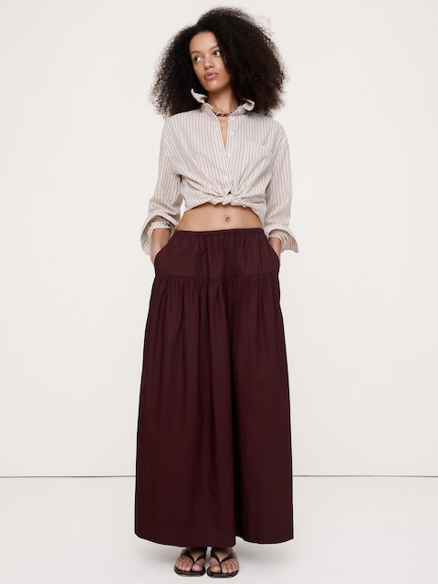 Tiered Cotton Poplin Maxi Skirt - Radicchio Burgundy
