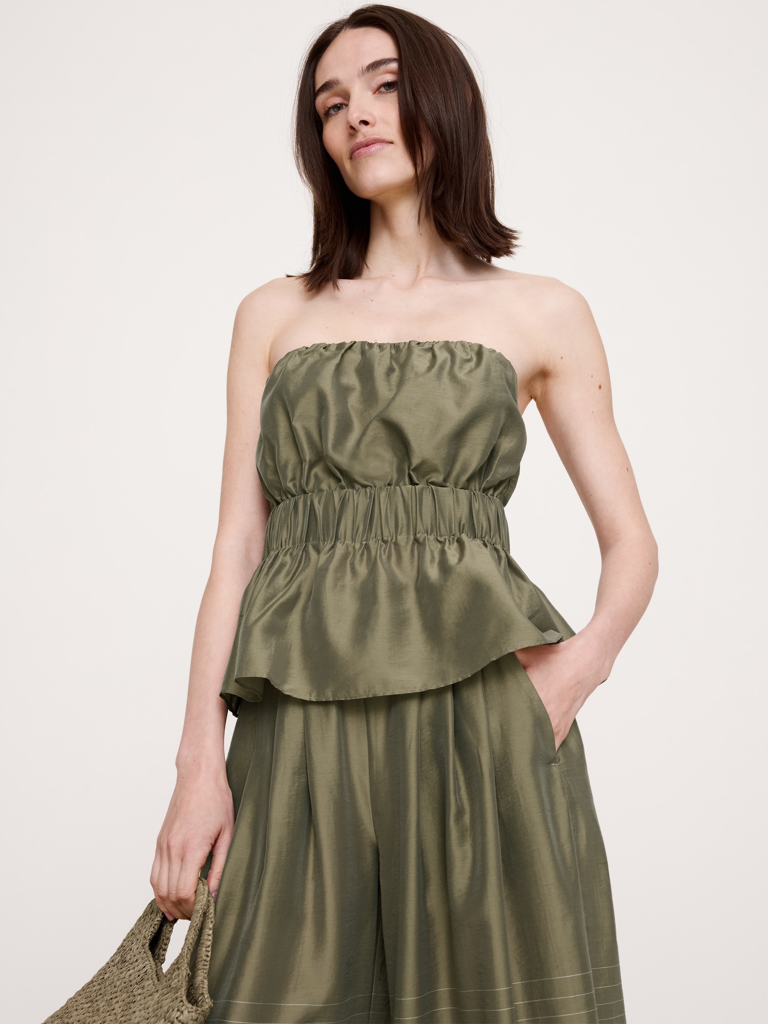 Image number 1 showing, Strapless TENCEL™-Nylon Peplum Top
