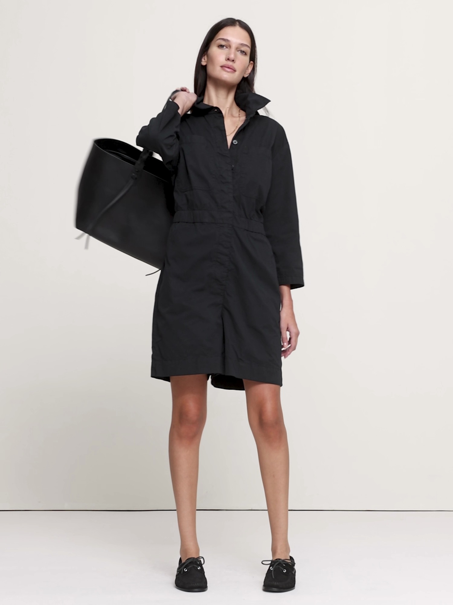 Женский комбинезон Banana Republic Cotton-Twill Utility Romper, цвет: Чёрный — фото 4