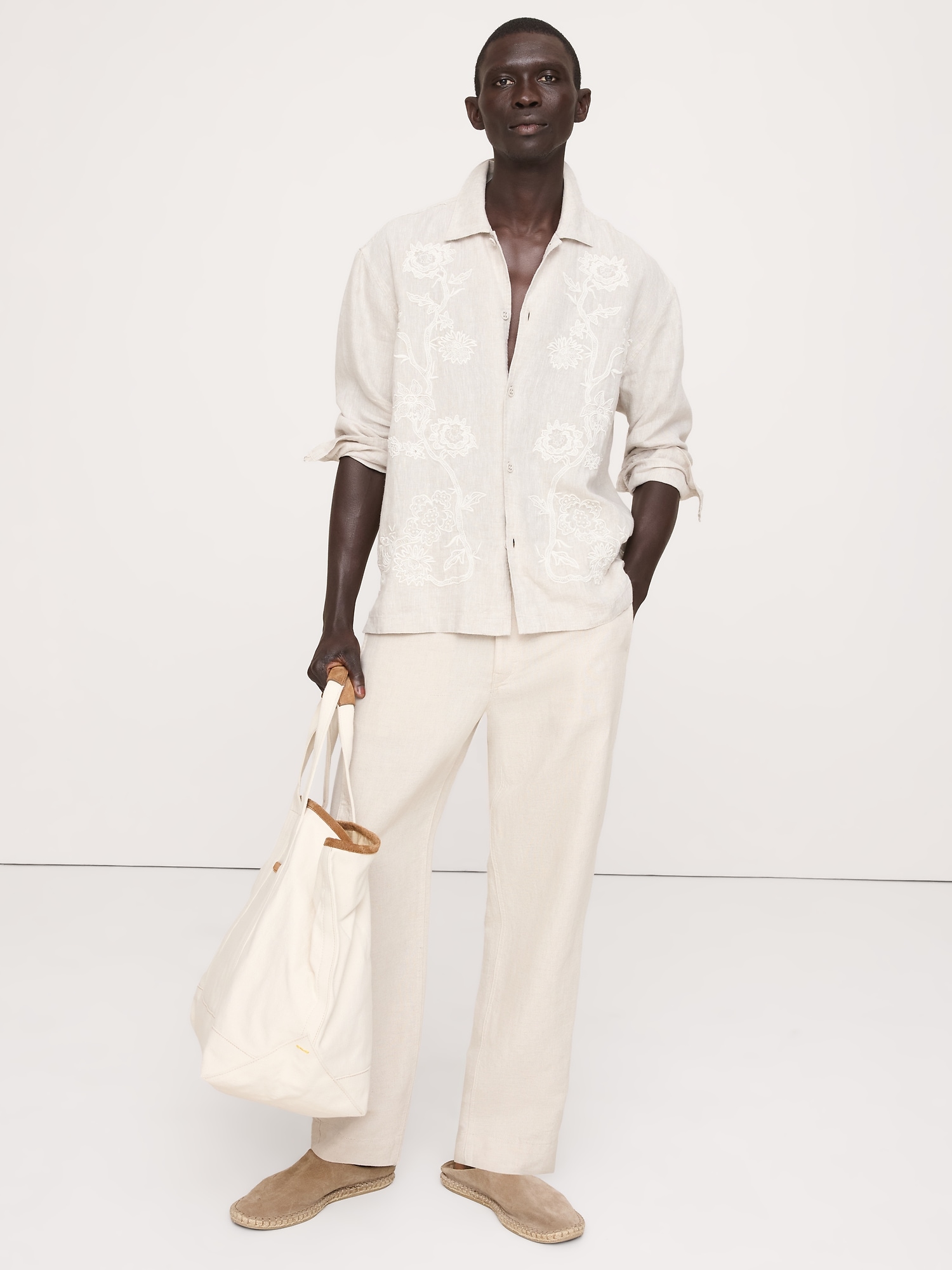 Image number 1 showing, Relaxed-Fit Embroidered Linen Long-Sleeve Resort Shirt