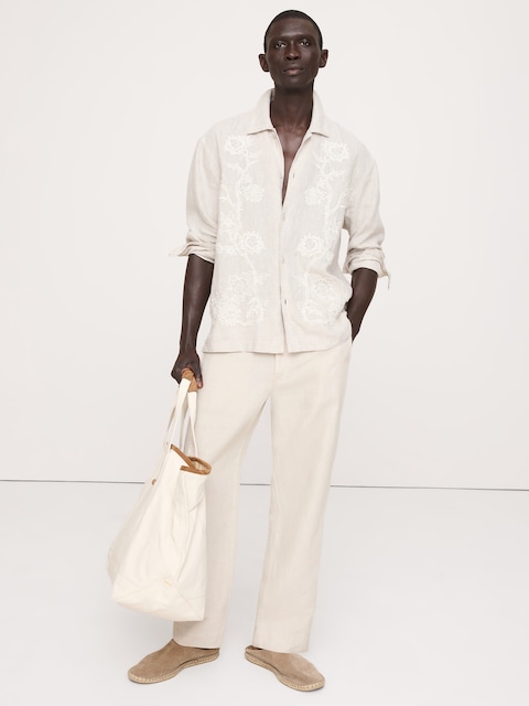 Relaxed-Fit Embroidered Linen Long-Sleeve Resort Shirt