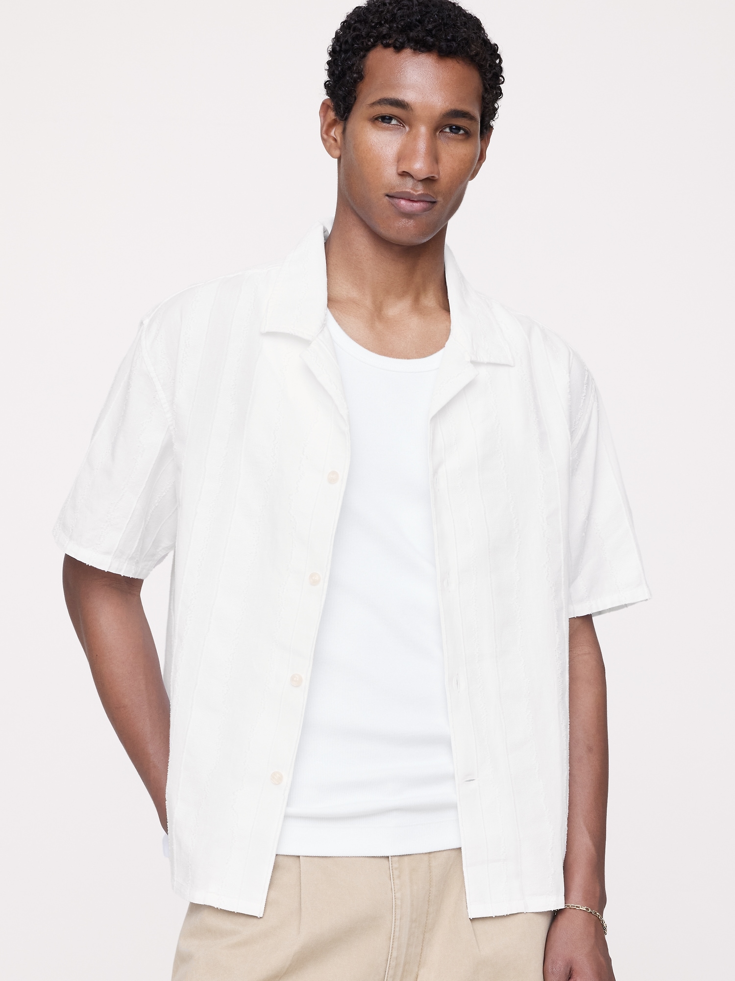 Image number 1 showing, Relaxed-Fit Cotton-Linen Jacquard Resort Shirt