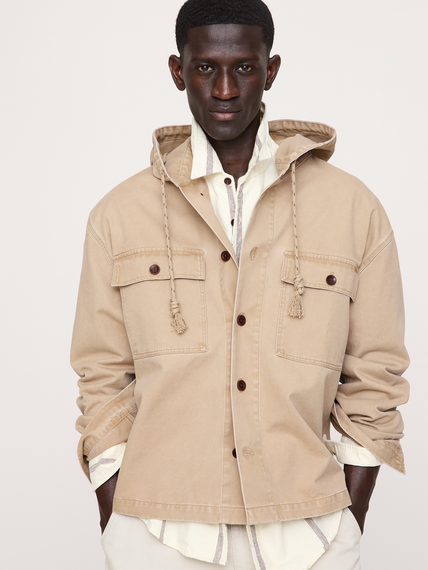 Image number 4 showing, Cotton Twill Hooded Overshirt