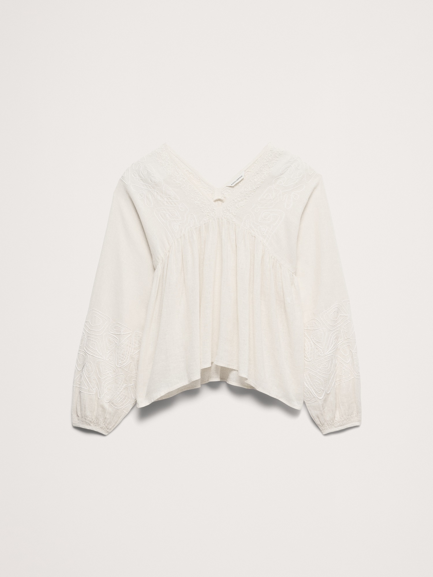 Женский топ Banana Republic Embroidered Linen-Cotton Top, цвет: Кремовый белый — фото 4