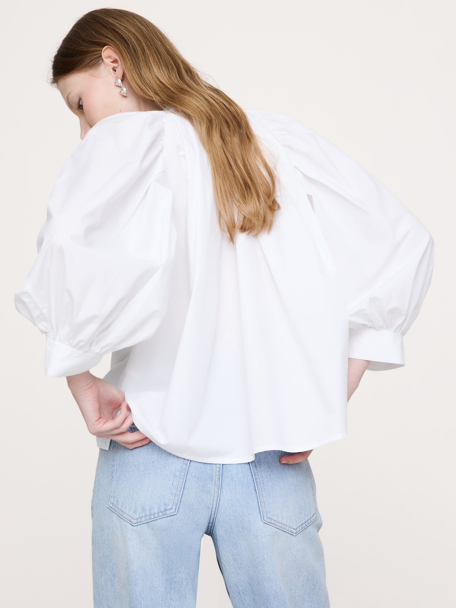 Image number 5 showing, Cotton Poplin Split-Neck Top