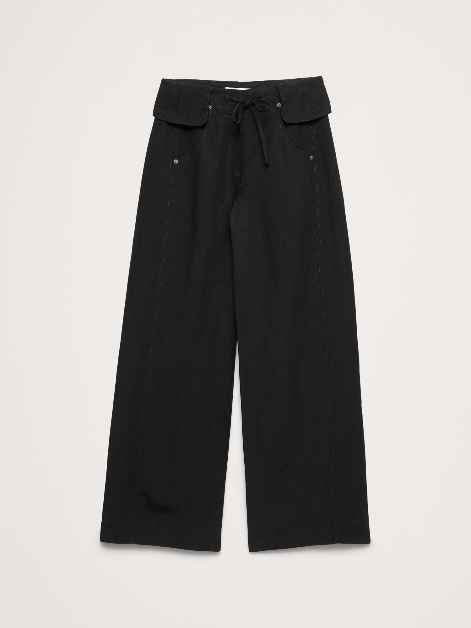 Image number 5 showing, Wide-Leg TENCEL™-Linen Pant with Foldover Waistband