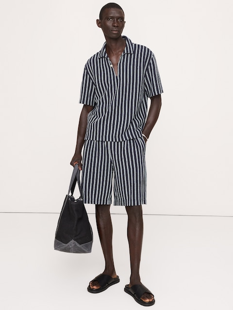 Jacquard Stripe Pleated Pull-On Short