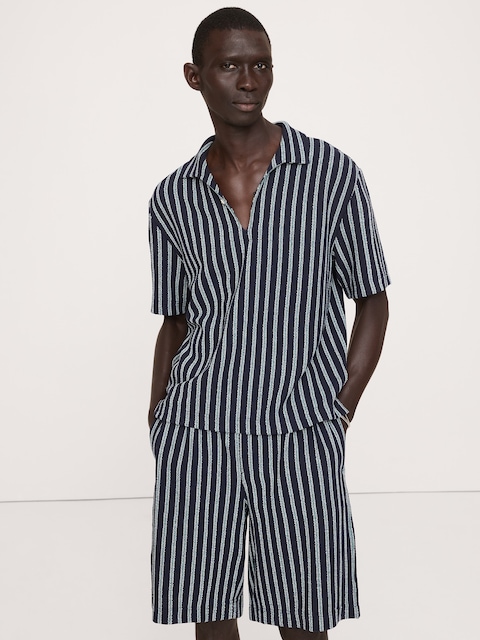 Jacquard Stripe Open Collar Polo