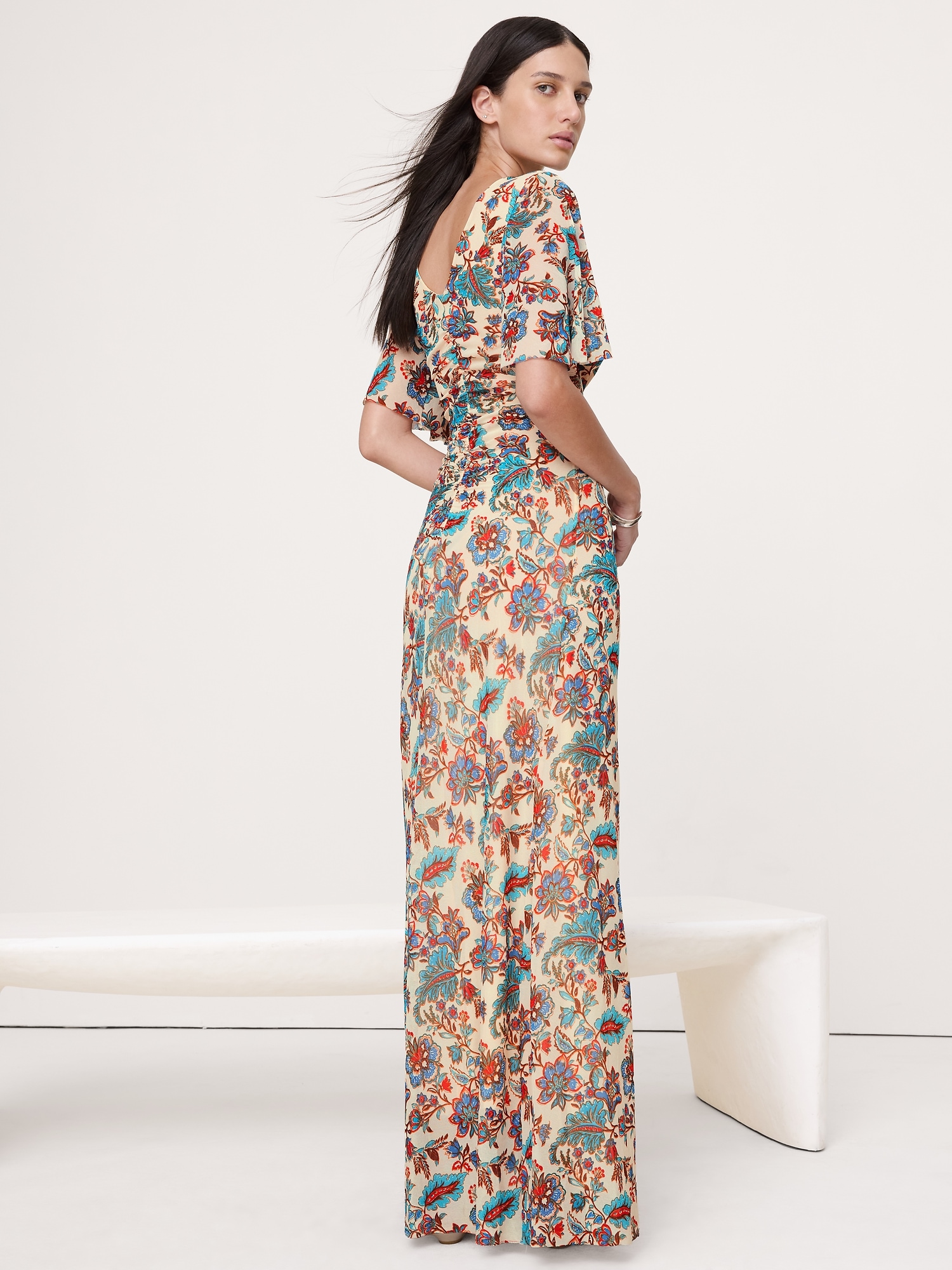 Image number 2 showing, Mesh Flutter-Sleeve Maxi Dress