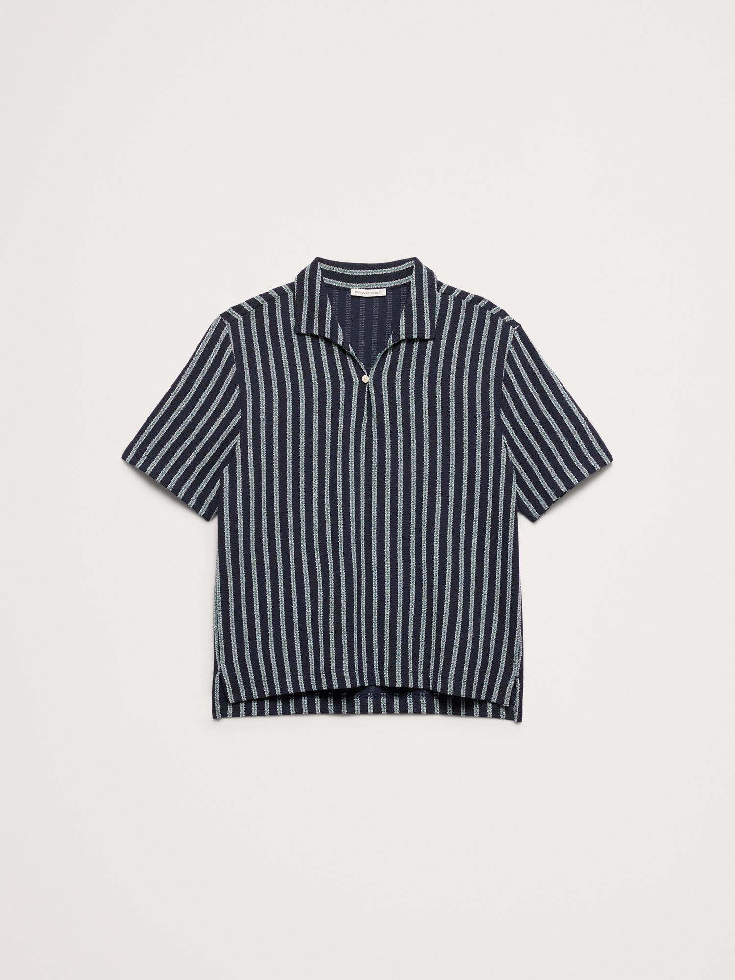 Мужское поло Banana Republic Jacquard Stripe Open Collar Polo, цвет: Тёмно-синий полосатый — фото 4