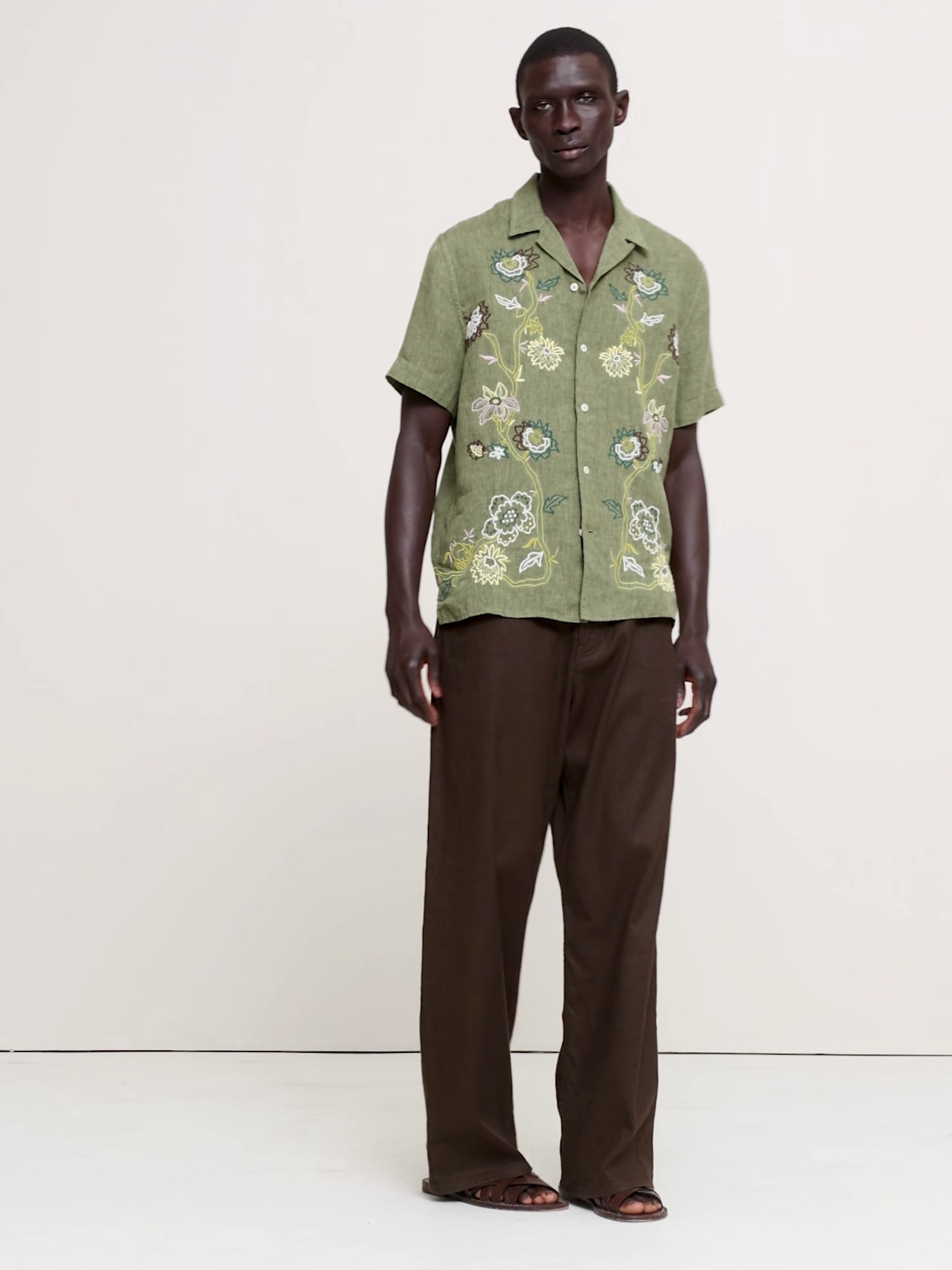 Standard-Fit Embroidered Linen Resort Shirt - thumbnail 6