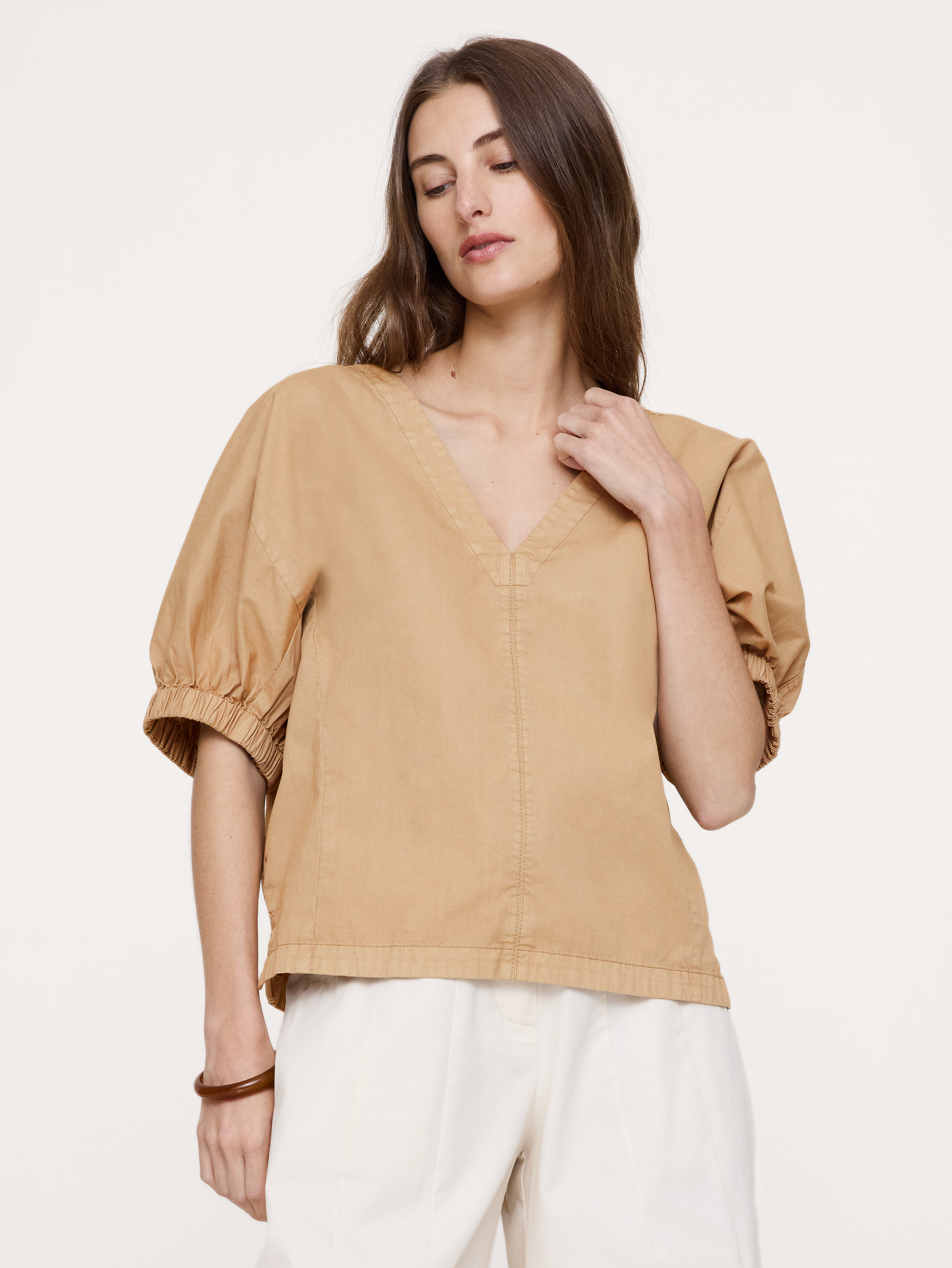 Cotton Twill Puff-Sleeve Top
