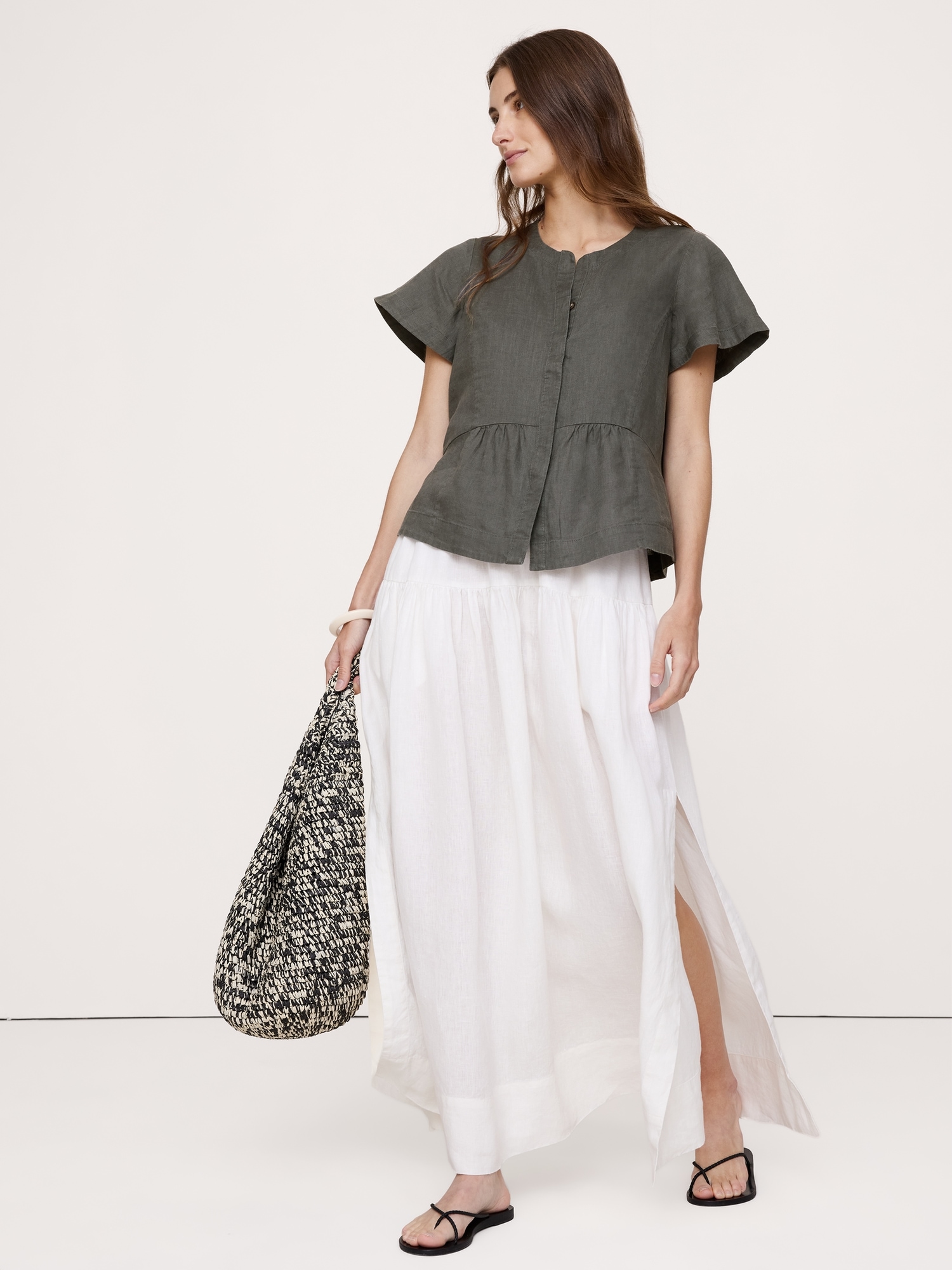 Image number 1 showing, Linen Flutter-Sleeve Top