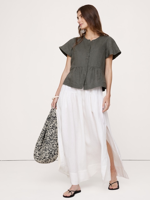Linen Flutter-Sleeve Top