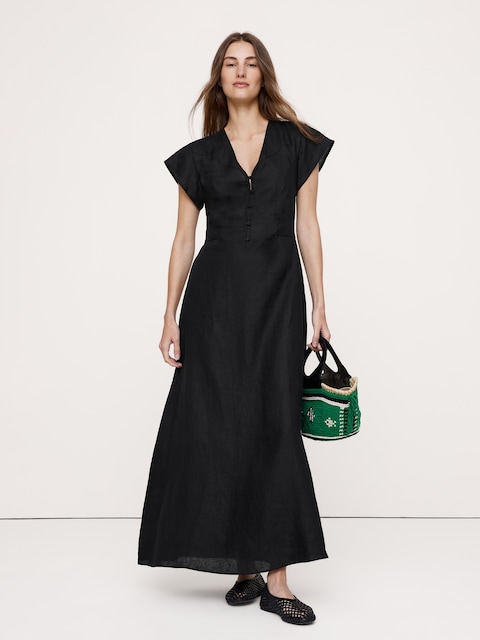 Linen Side-Tie Maxi Dress