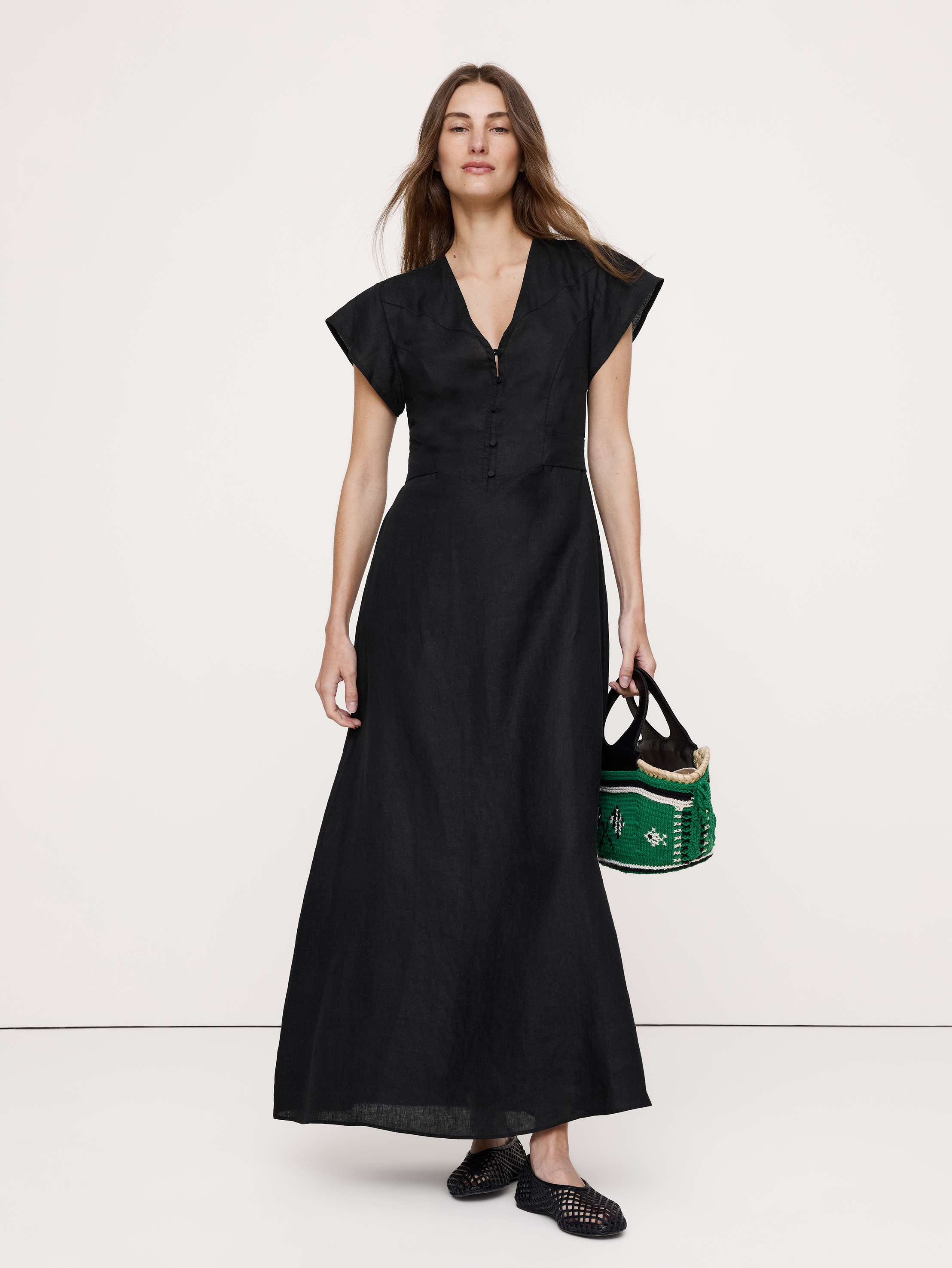 Linen Side-Tie Maxi Dress