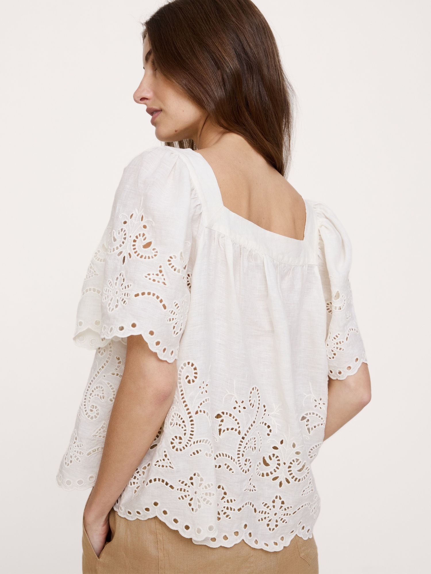 Image number 5 showing, Linen Eyelet Square-Neck Top