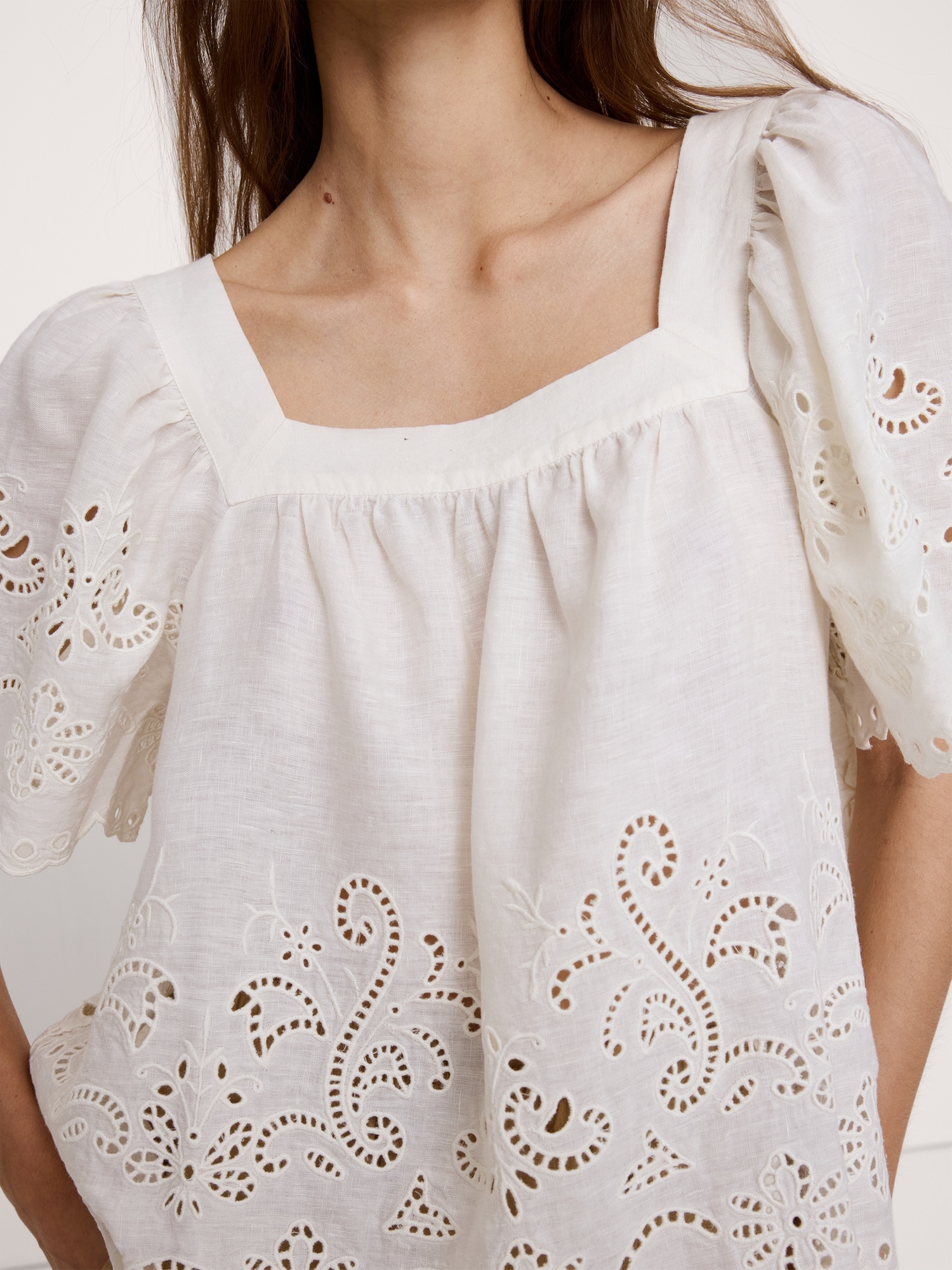 Image number 6 showing, Linen Eyelet Square-Neck Top