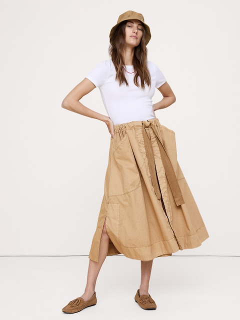 Cotton Twill Utility Midi Skirt