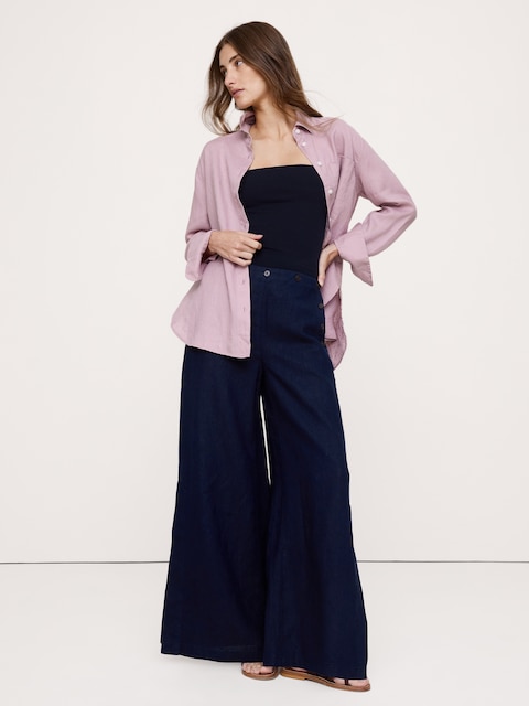 High-Rise Wide-Leg Linen Pull-On Sailor Pant