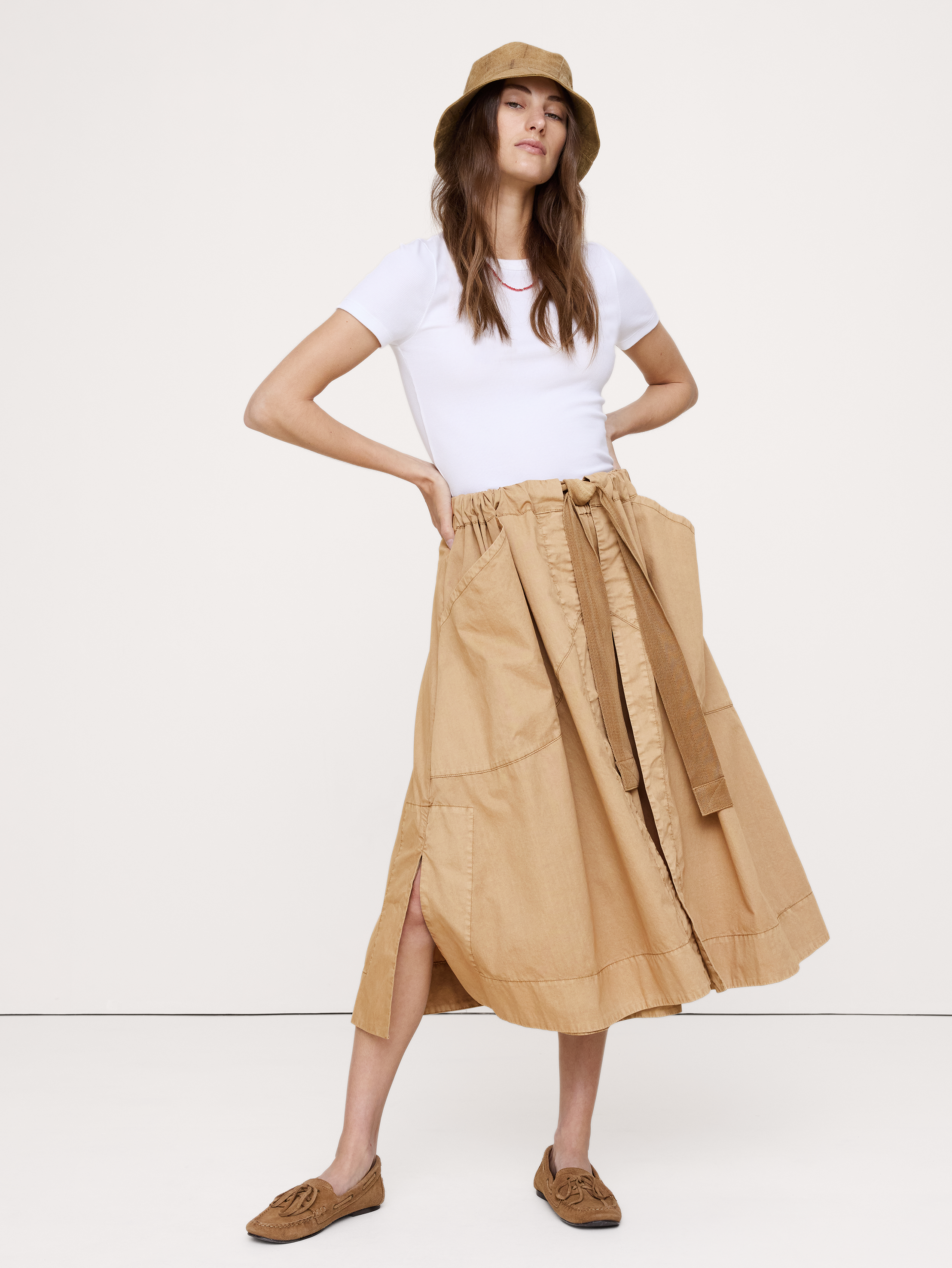 Cotton Twill Utility Midi Skirt