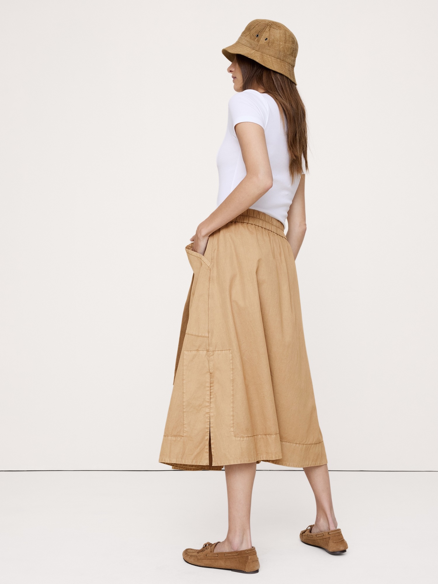 Женская юбка Banana Republic Cotton Twill Utility Midi, цвет: Бежевый хаки — фото 2