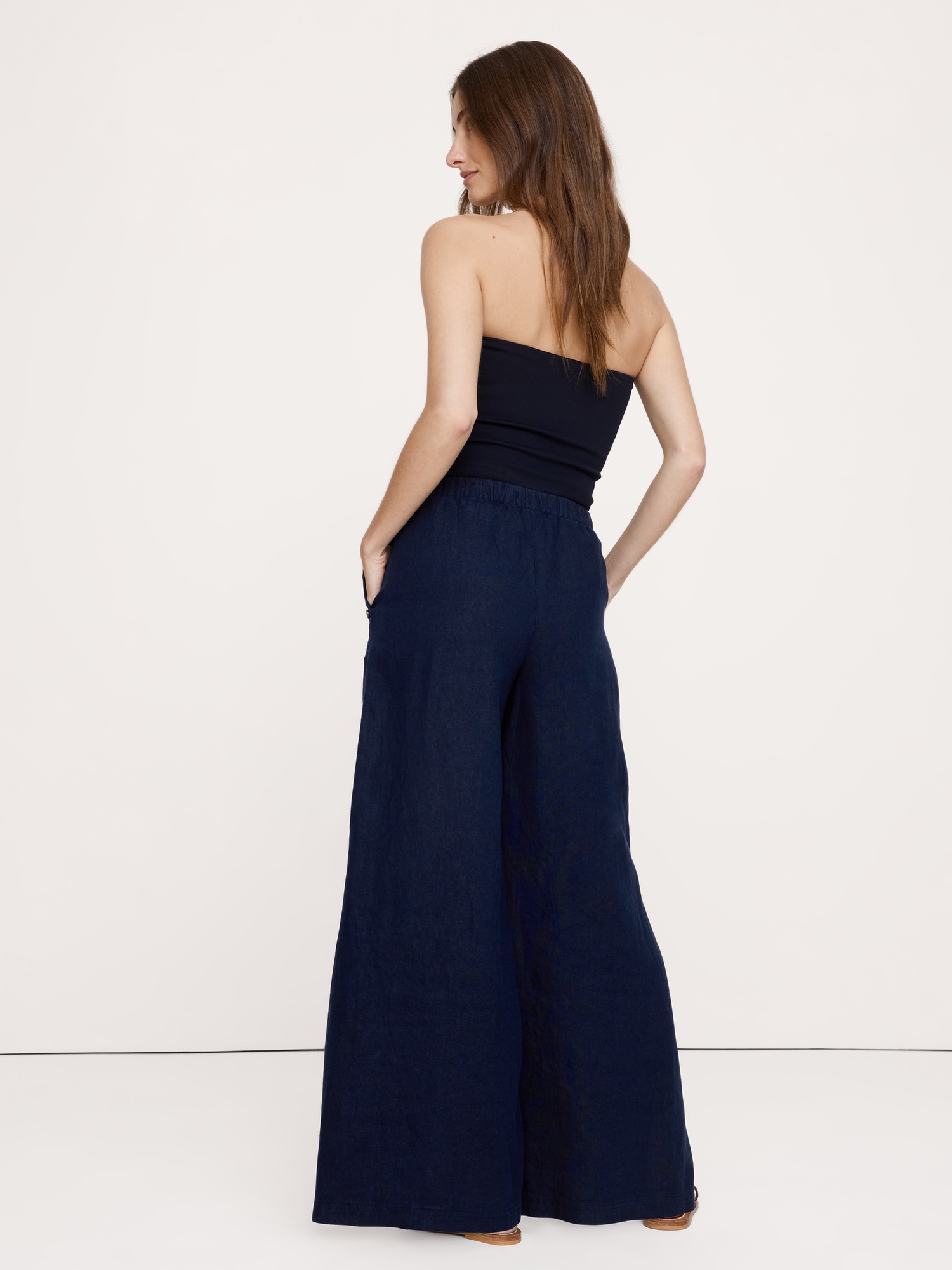 Image number 3 showing, High-Rise Wide-Leg Linen Pull-On Sailor Pant