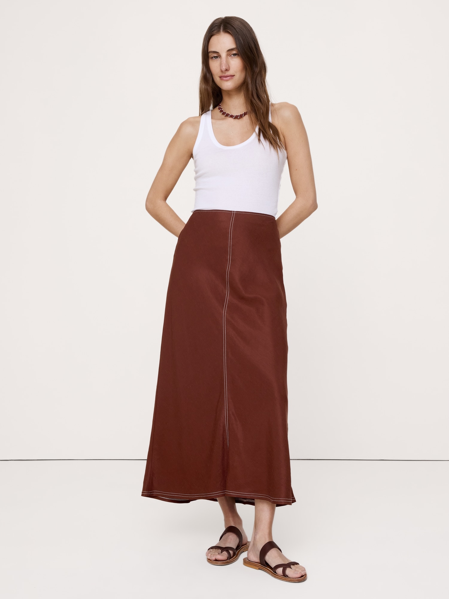 Image number 6 showing, Viscose-Linen Bias-Cut Maxi Skirt