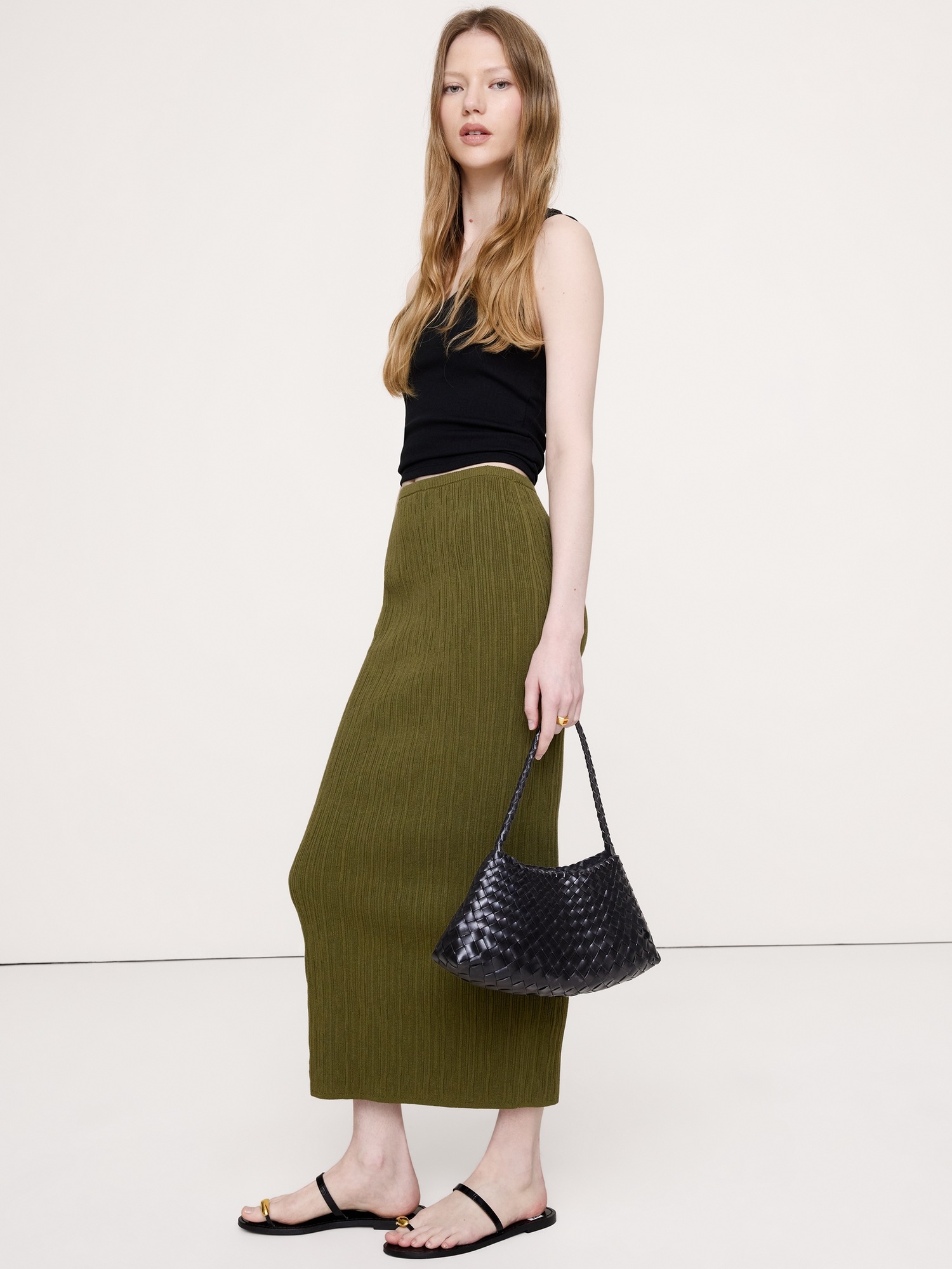 Женская юбка Banana Republic Crinkle Knit Maxi, цвет: Зелёный — фото 3