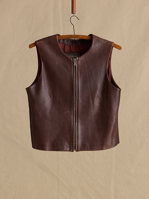 BANANA REPUBLICレザー ベスト M ダークブラウン Archive Leather Zip-Front Vest Women's Size M | Banana Republic