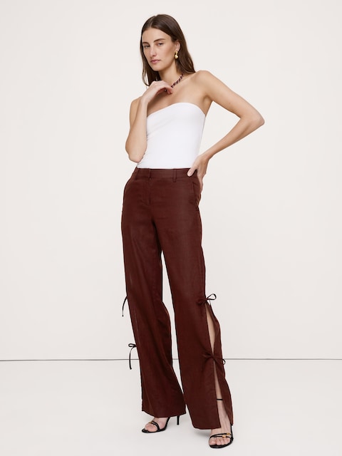 The Everyday Wide-Leg Side-Tie Pant In Linen - Radicchio Burgundy