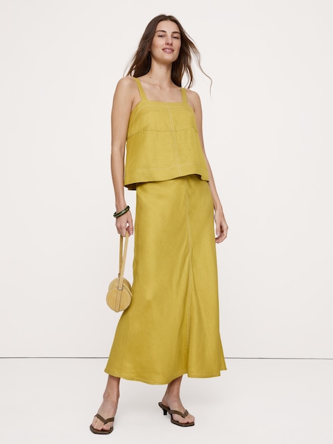 Viscose-Linen Bias-Cut Maxi Skirt