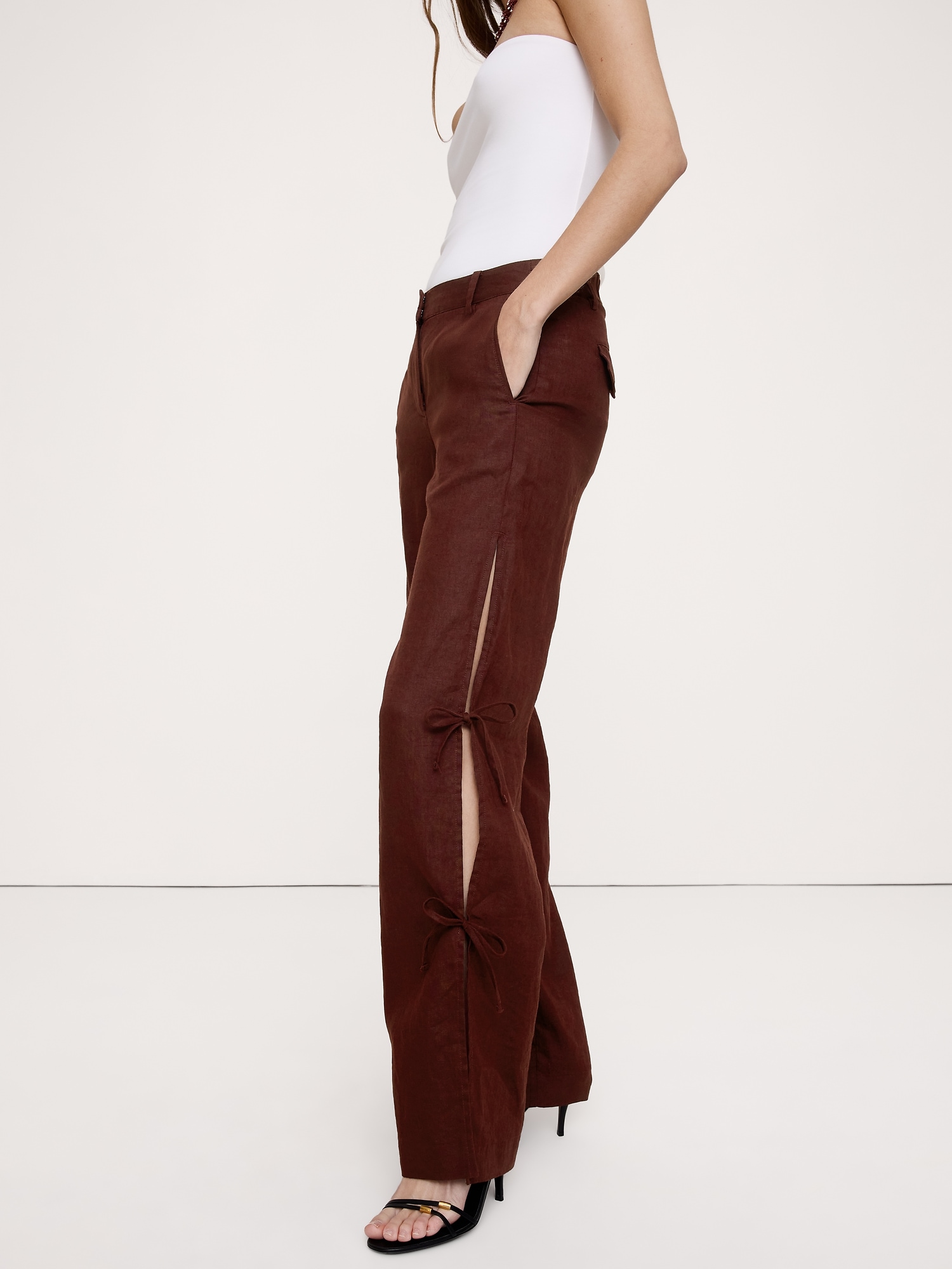 Image number 7 showing, The Studio Wide-Leg Side-Tie Pant In Linen