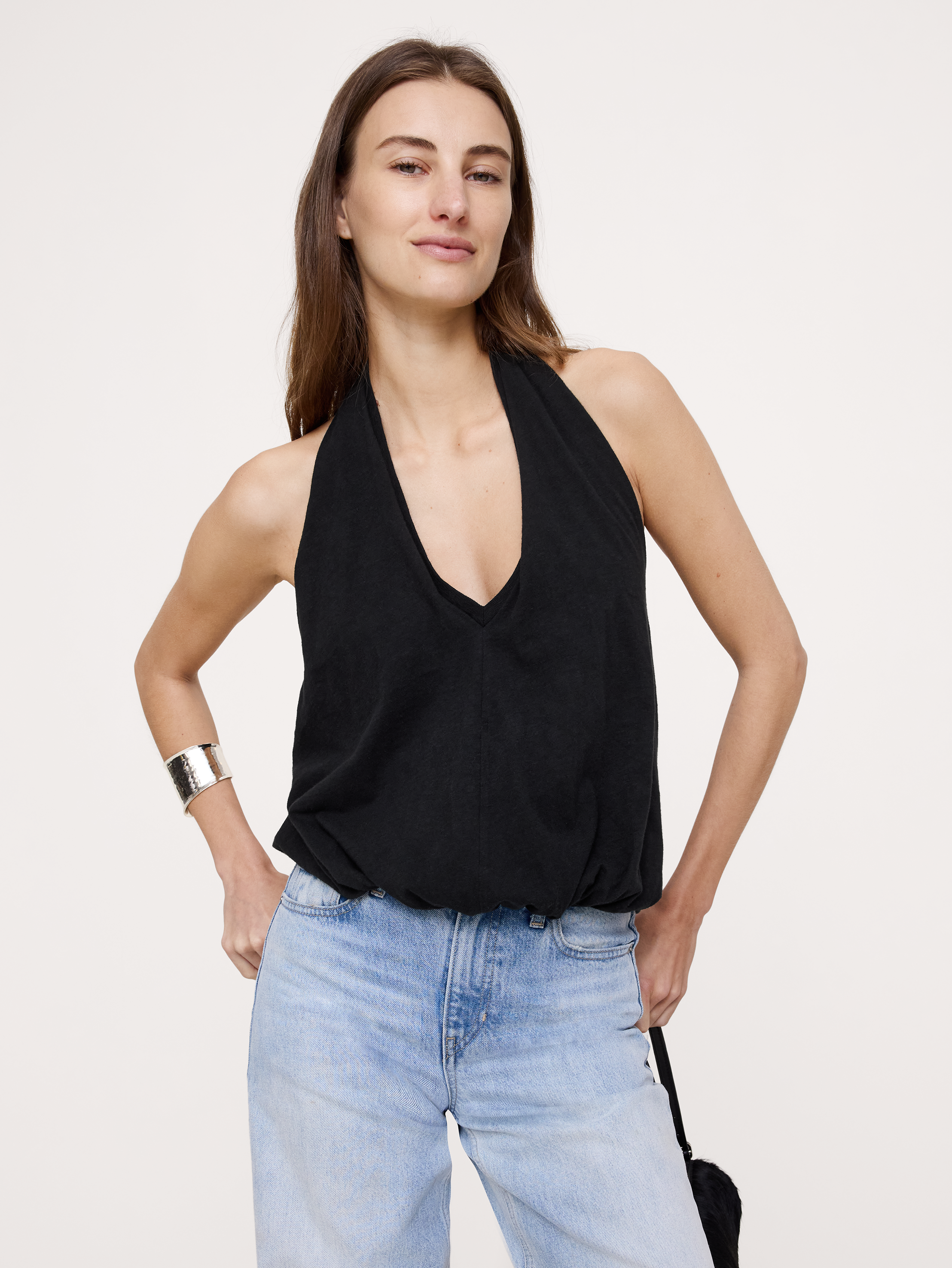 Slub Cotton Bubble-Hem Halter Tank