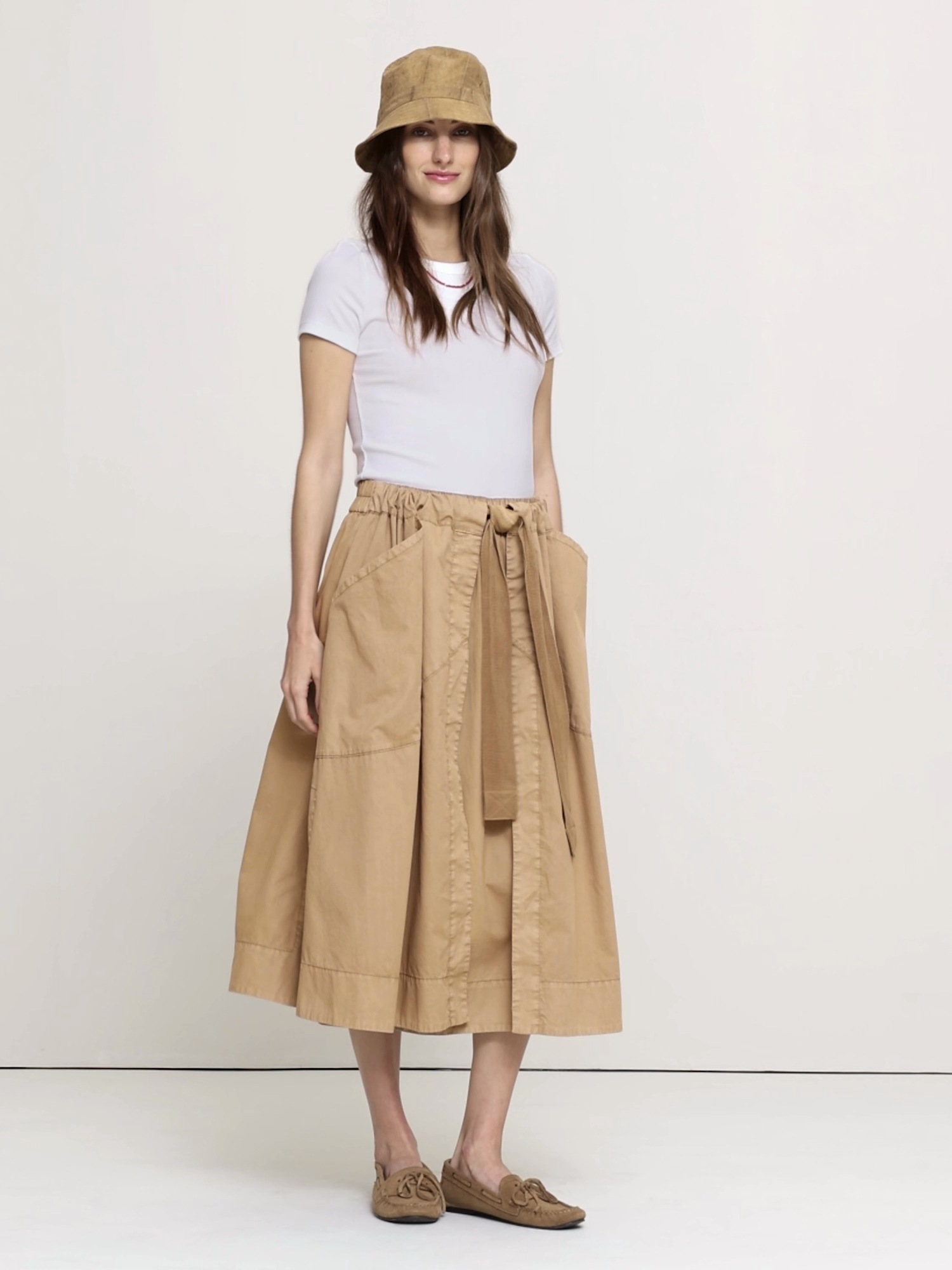 Женская юбка Banana Republic Cotton Twill Utility Midi, цвет: Бежевый хаки — фото 4