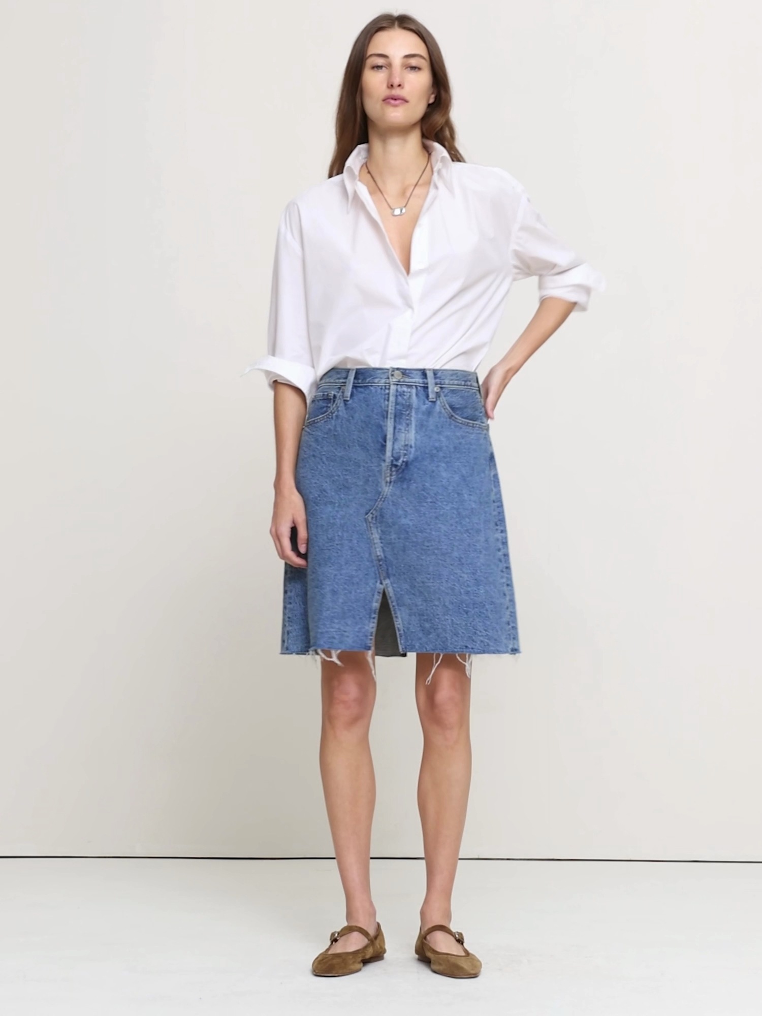 Женская юбка Banana Republic Italian Denim Knee-Length, цвет: Светлая варка — фото 4