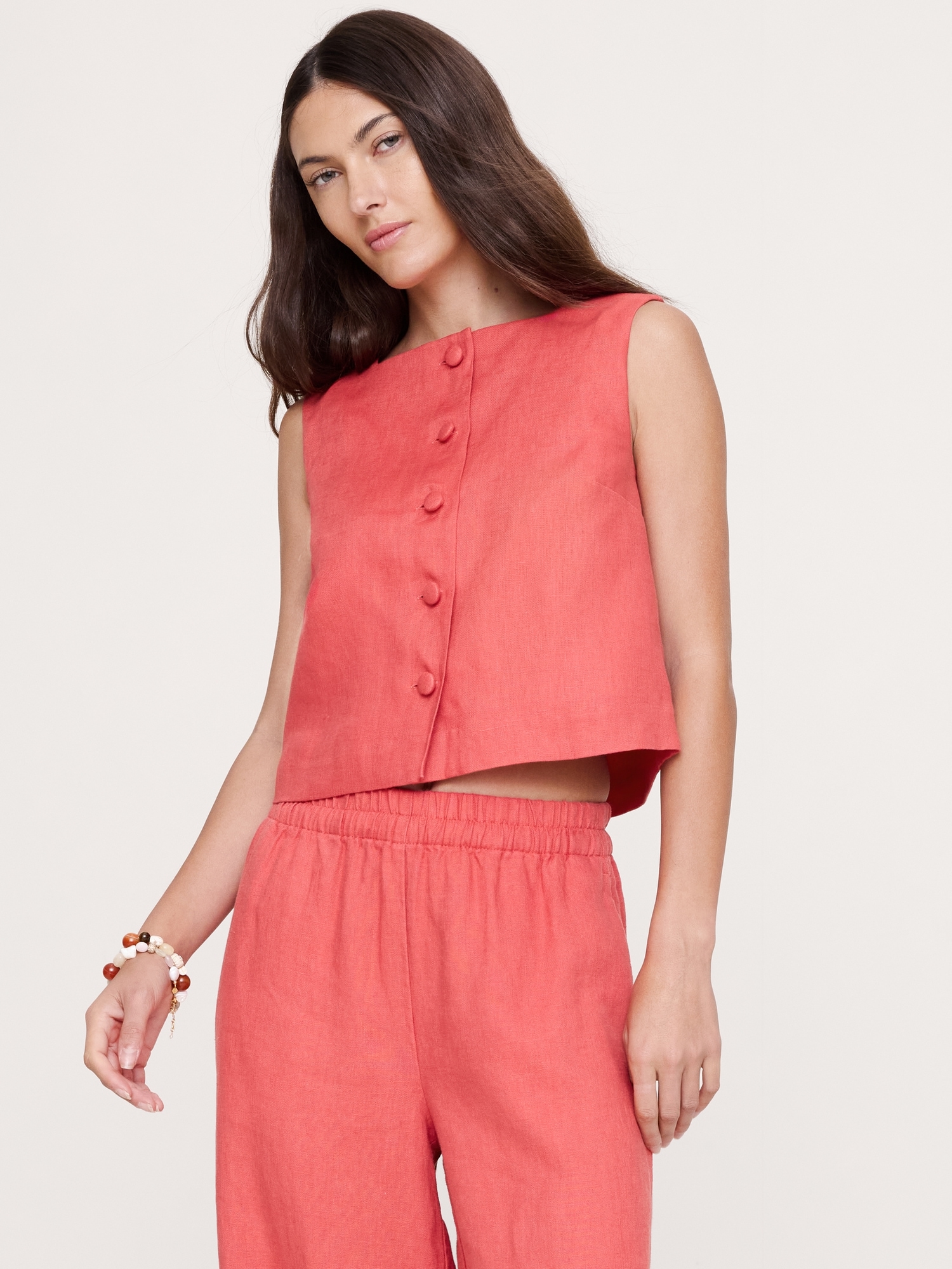 Image number 1 showing, Linen Button-Front Tank