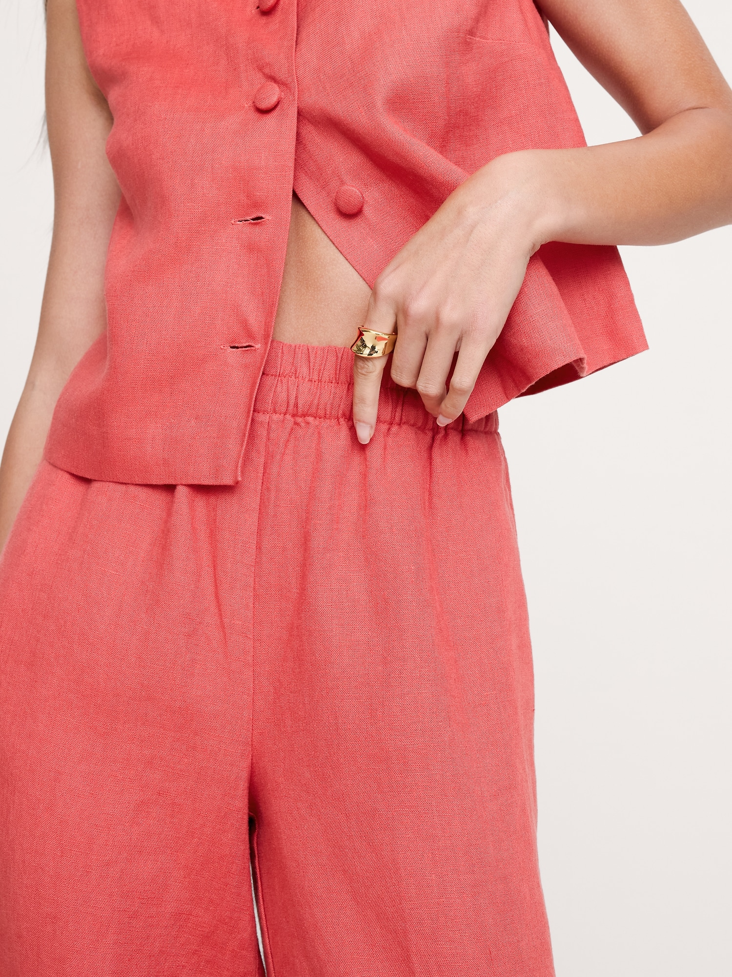 Image number 4 showing, High-Rise Wide-Leg Linen Pull-On Ankle Pant
