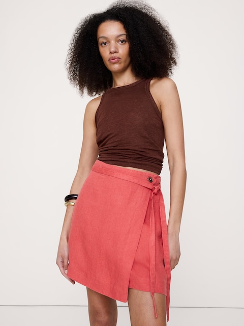Linen Wrap Mini Skirt