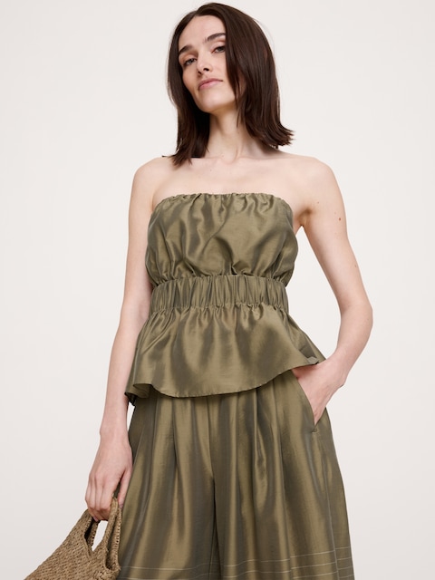 Strapless Cinch-Waist Peplum Top