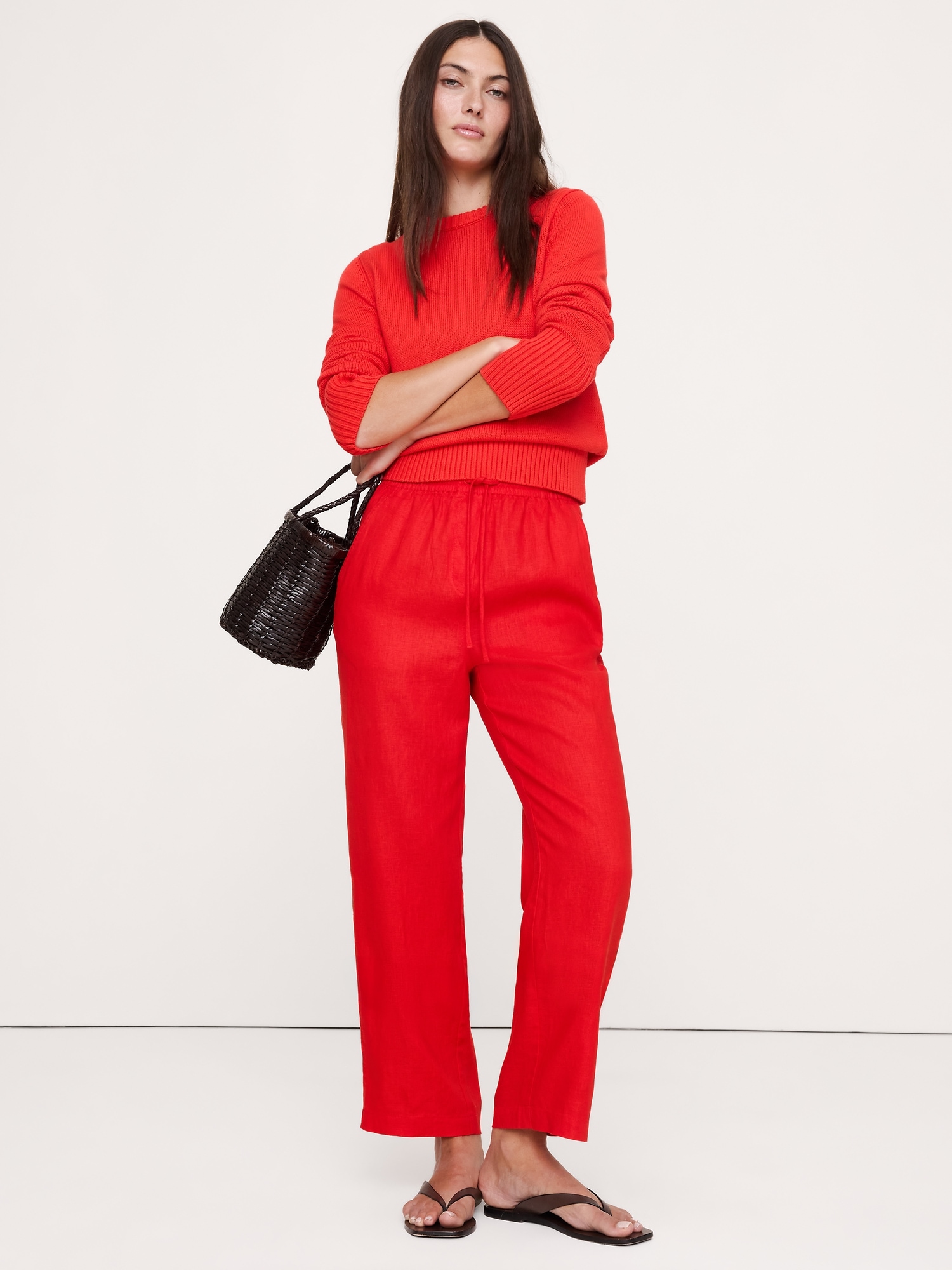 Image number 1 showing, The Getaway Straight-Leg Pull-On Pant in Linen