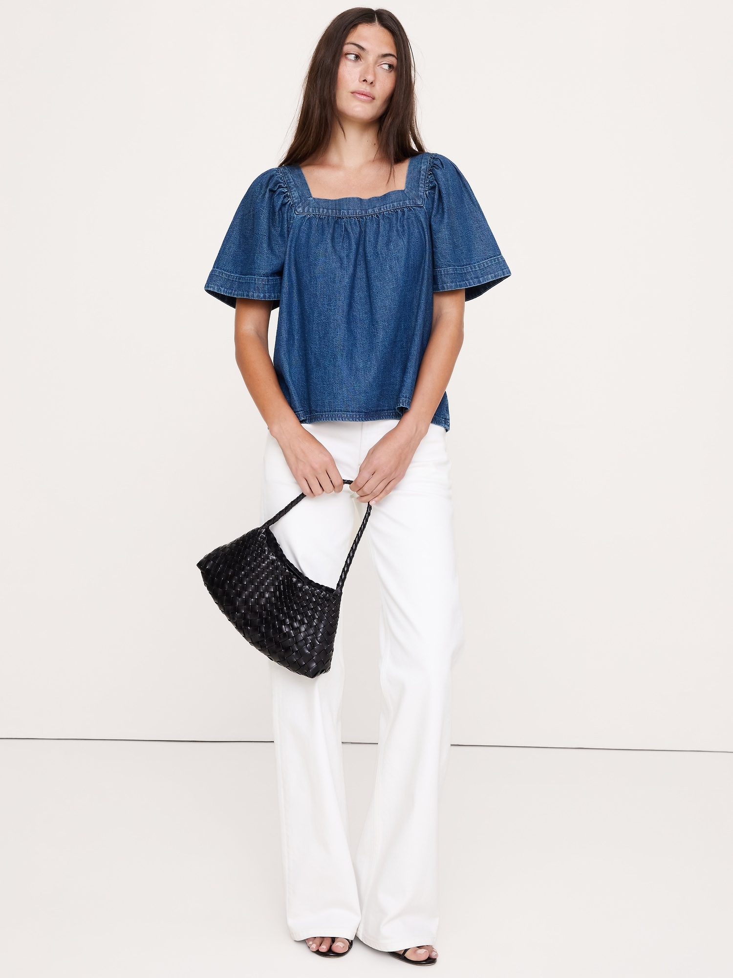 Image number 1 showing, Chambray Square-Neck Top