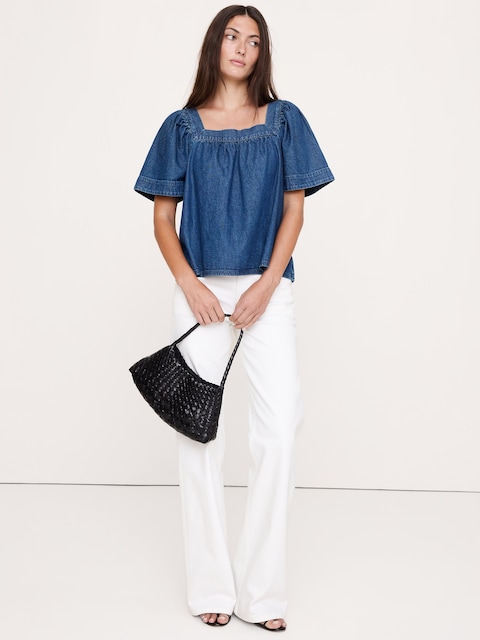 Chambray Square-Neck Top
