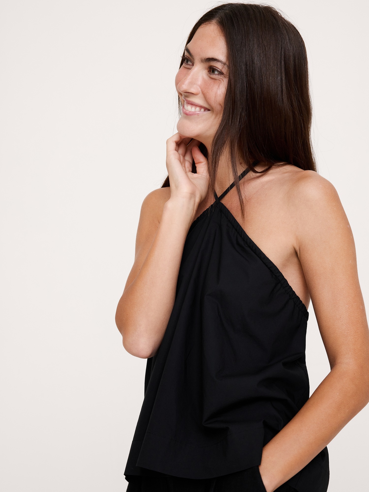 Женский топ Banana Republic Cotton Poplin Halter Top, цвет: Чёрный — фото 3