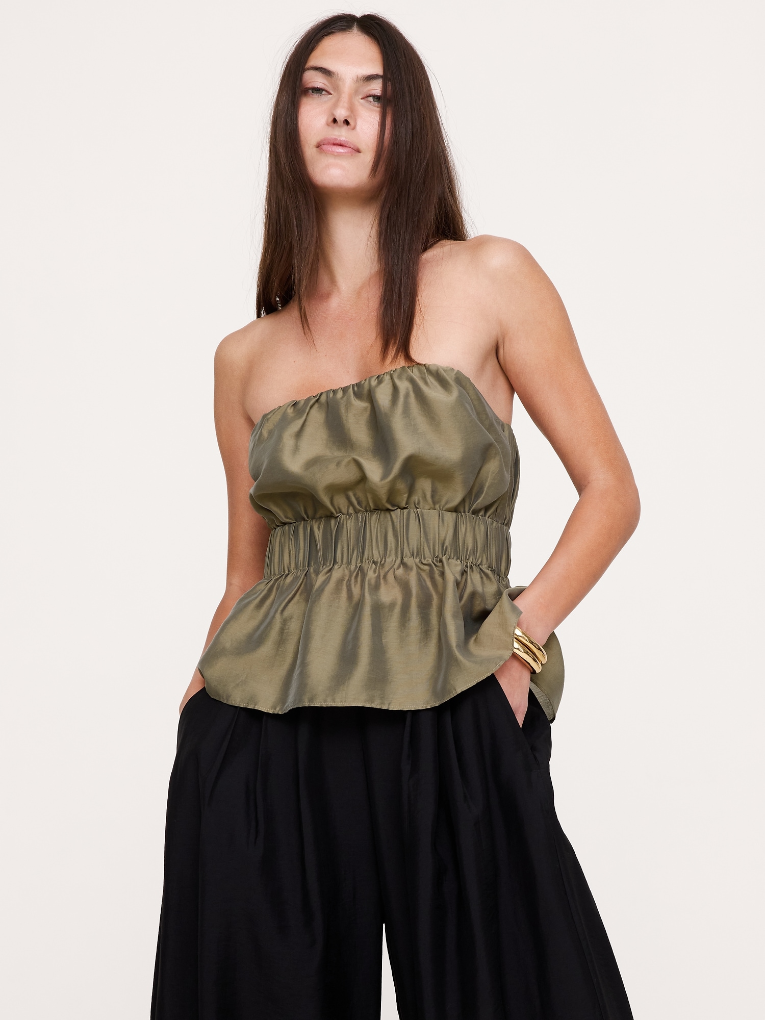 Image number 6 showing, Strapless TENCEL™-Nylon Peplum Top