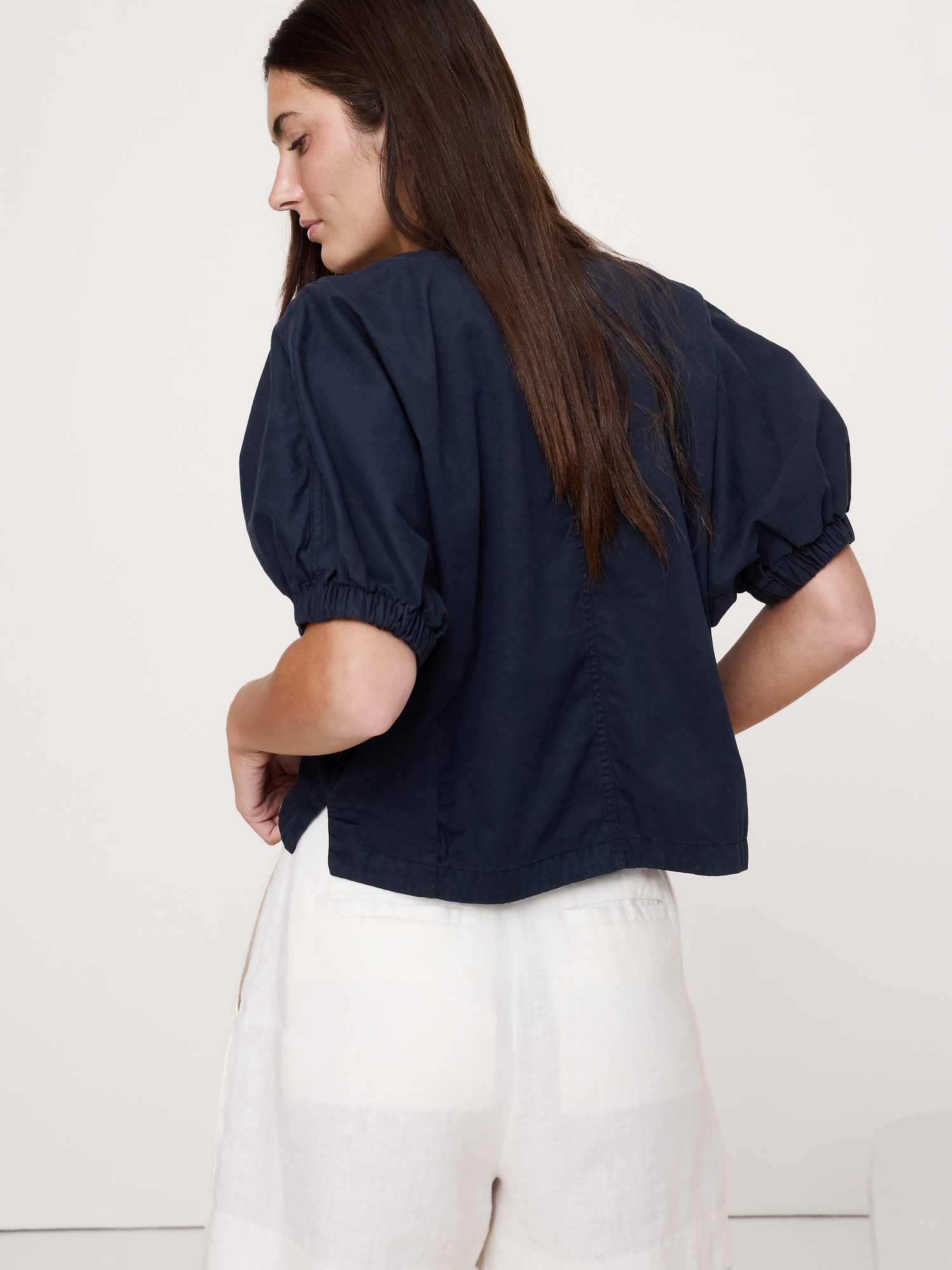 Image number 2 showing, Cotton Twill Puff-Sleeve Top
